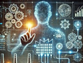 DALL·E 2024-11-27 12.05.12 - A symbolic representation of a person working on the digital twin of a production process. The image features an abstract human figure interactin_Teaser