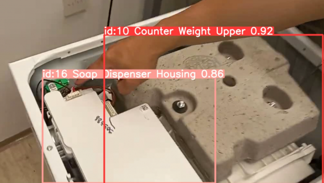 Bild 1: KI-Hintergrunderkennung der Waschmaschinenteile mittels YOLO. | Quelle: TU Chemnitz