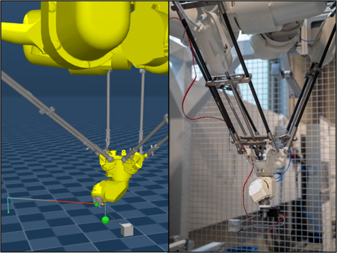 Die Sim-to-Real-Pipeline überträgt in der Simulation erzeugte Bewegungsprofile auf einen industriellen FANUC-Robotersteuerung. | Quelle: LPS